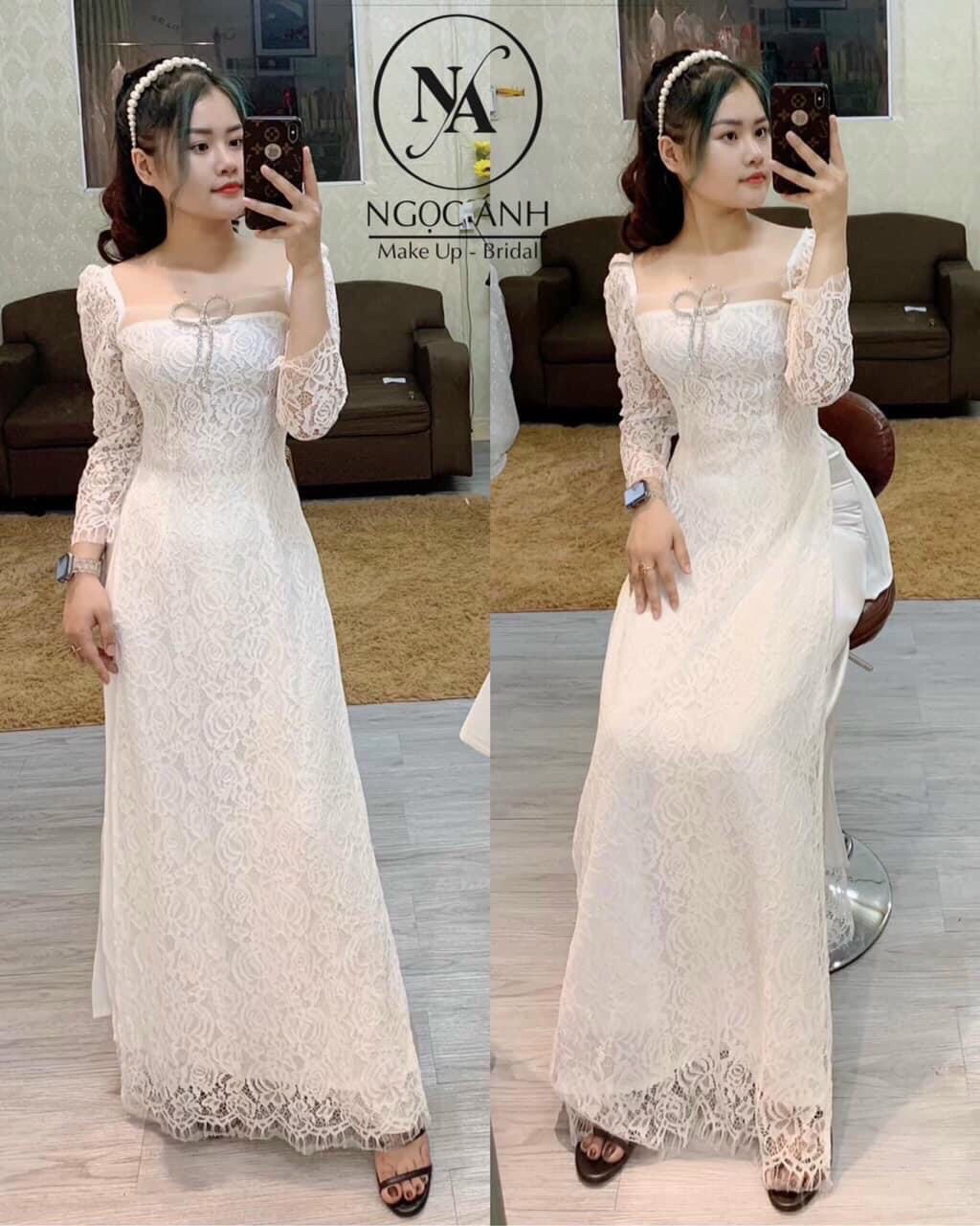 Set Áo Dài Cách Tân Ren Cổ Vuông - Av367